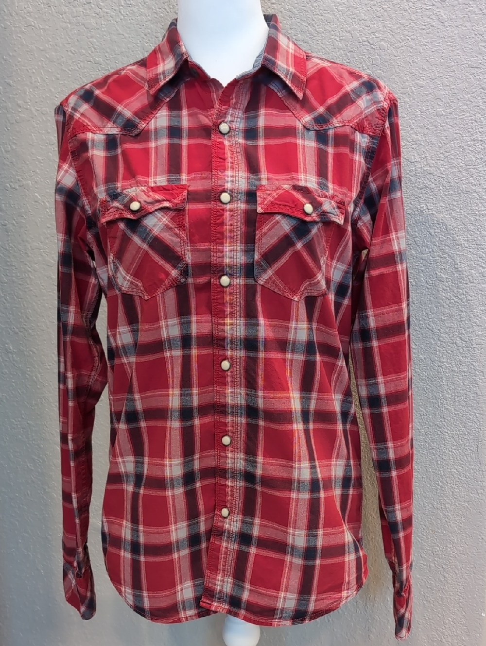 Aeropostale Red Plaid Snap-Front Western Shirt